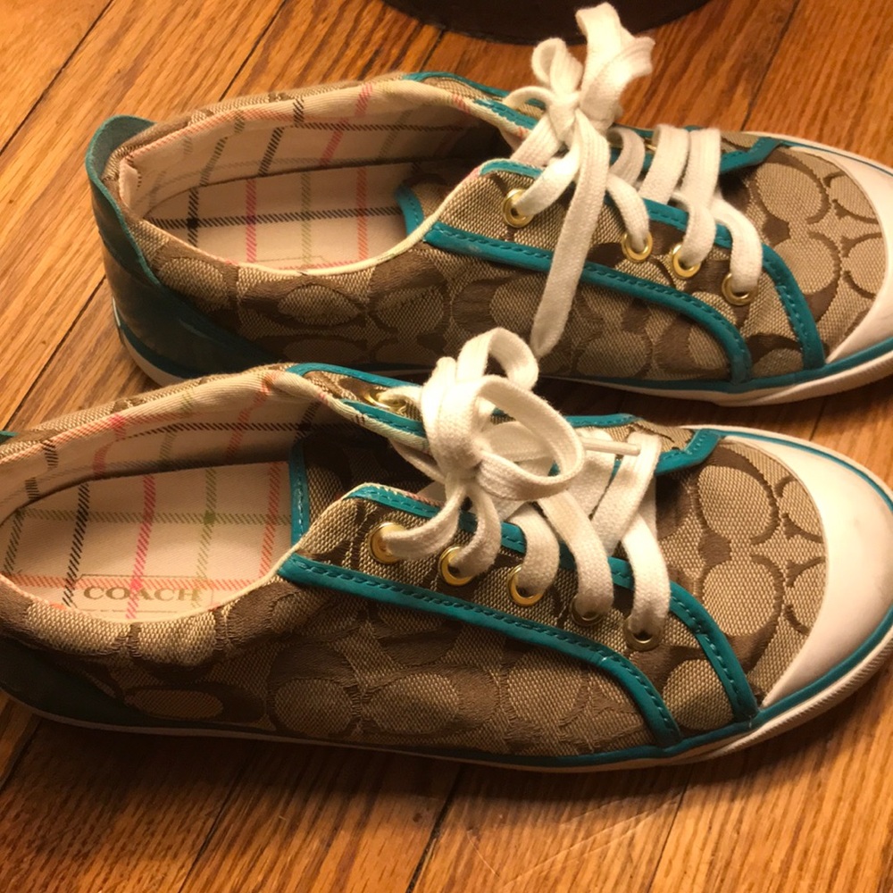 Coach Sneakers, Teal and Brown Color, Size 8